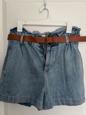 Brown Belted Denim Shorts